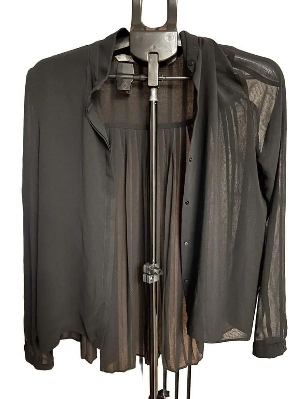 Zara Trafaluc Pleated Back Blouse Size S Black Sheer Long Sleeve